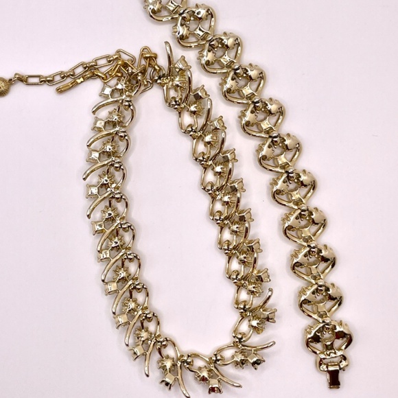 Vintage AB Rhinestone Demi Paure Necklace Bracelet Set - Picture 7 of 13